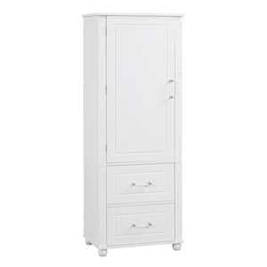 23 in. W x 15.9 in. D x 61.4 in. H White Bathroom Storage Linen Cabinet with Two Drawers and Adjustable Shelf