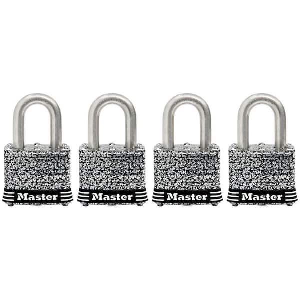 Master Lock Outdoor Padlock with Key, Stainless Steel Shackle, 1-9/16 in. Wide, 4 Pack