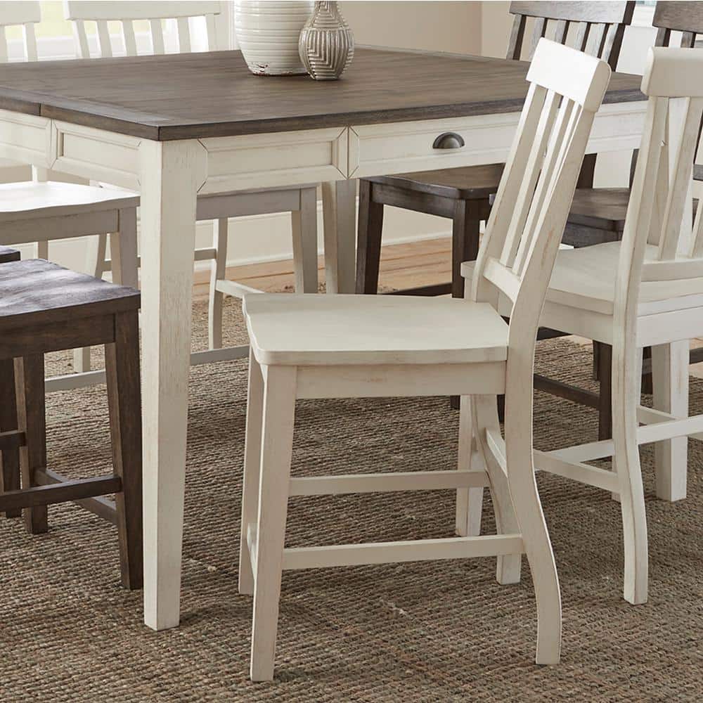 White Wood Counter Height Farmhouse Stools, Set of 2