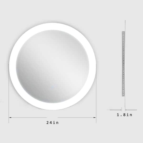 Tileon 24 in. W x 24 in. H Large Round Frameless Anti-Fog Wall Bathroom Vanity Mirror in Silver