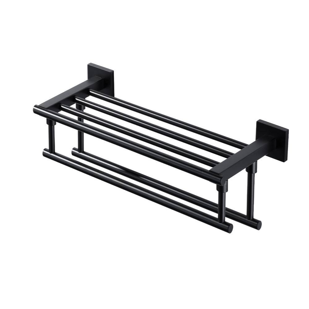 16 in. Bathroom Wall Mounted Double Tier Towel Rack with Double Towel Bar Stainless Steel in Matte Black price history on PriceWatchPro