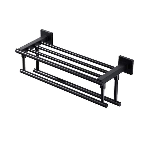 AVITAS 16 in. Bathroom Wall Mounted Double Tier Towel Rack with Double Towel Bar Stainless Steel in Matte Black