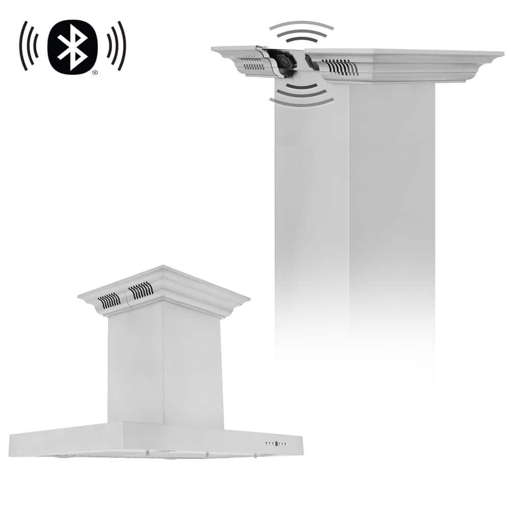 36 in. 400 CFM Ducted Island Mount Range Hood with Built-in CrownSound Bluetooth Speakers in Stainless Steel