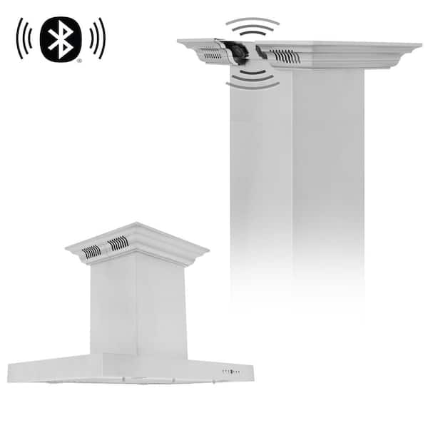 ZLINE Kitchen and Bath 36 in. 400 CFM Ducted Island Mount Range Hood with Built-in CrownSound Bluetooth Speakers in Stainless Steel