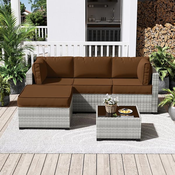 25.6 in. x 25.6 in. x 4 in. (9-Piece) Deep Seating Outdoor Sectional Replacement Cushion Chocolate