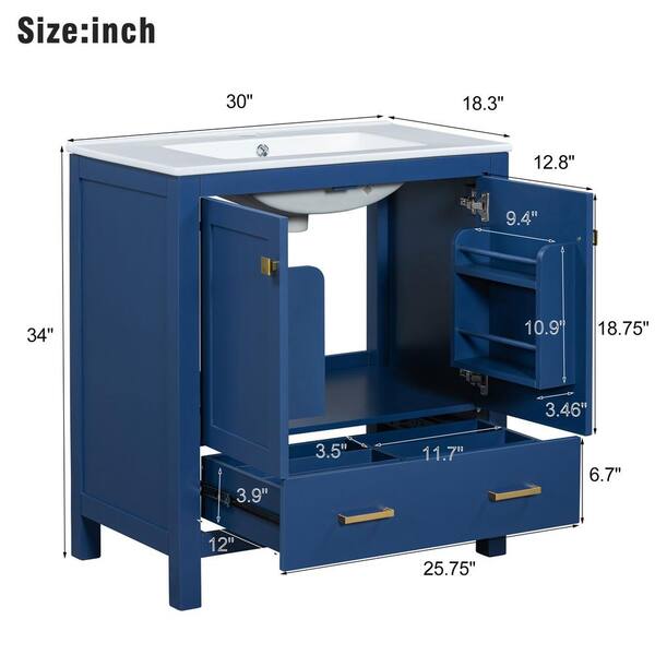 Virubi 30 in. W x 18 in. D x 34 in. H Bath Vanity in Blue