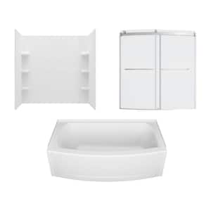 Ovation Curve 60 in. Right Drain Rectangular Alcove Bathtub with Sliding Frameless Tub Door and Wall in Brushed Nickel