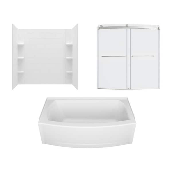 American Standard Ovation Curve 60 in. Right Drain Rectangular Alcove Bathtub with Sliding Frameless Tub Door and Wall in Brushed Nickel
