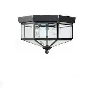 10.25 in. W 4-Light Black Flush Mount Ceiling Light Fixtures with Clear Glass for Stairway, Hall, Porches, E12, No Bulb