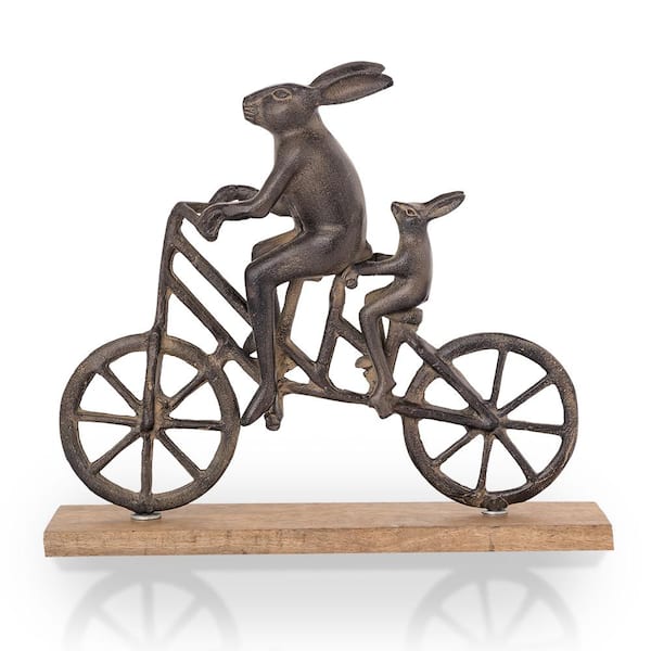 Rabbit And Child On Bicycle Figurine 41003 The Home Depot