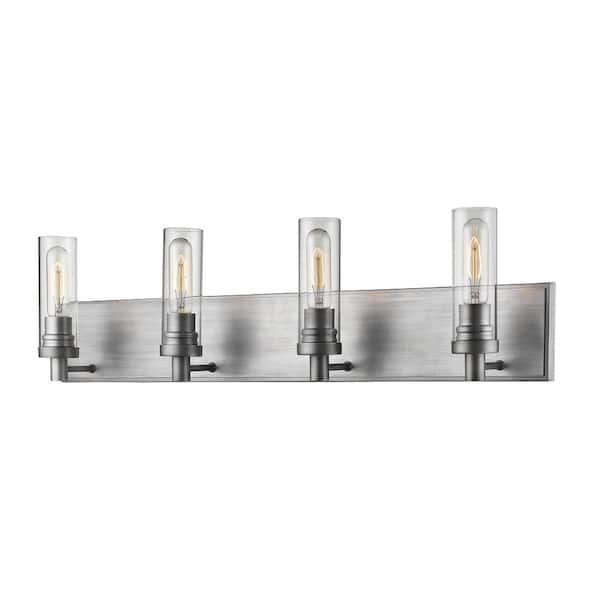 Unbranded Persis 32 in. 4-Light Old Silver Vanity Light with Clear Glass Shade with Bulbs Included