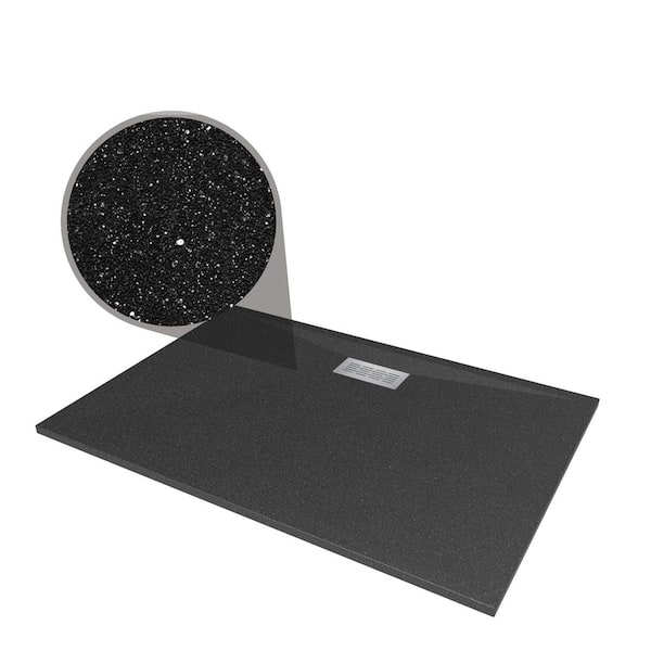 60 in. L x 42 in. W x 1.125 in. H Solid Composite Stone Shower Pan Base with Center Back Drain in Black Onyx Sand