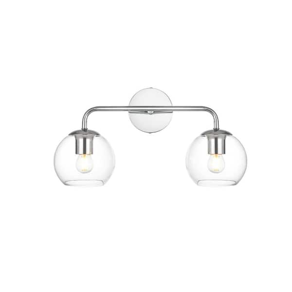 Unbranded Simply Living 19 in. 2-Light Modern Chrome Vanity Light with Clear Round Shade
