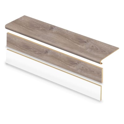 Sterling Oak 47 in. L x 12.15 in. W x 42.92 mm T Vinyl Overlay Stair Tread and Reversible Riser Kit