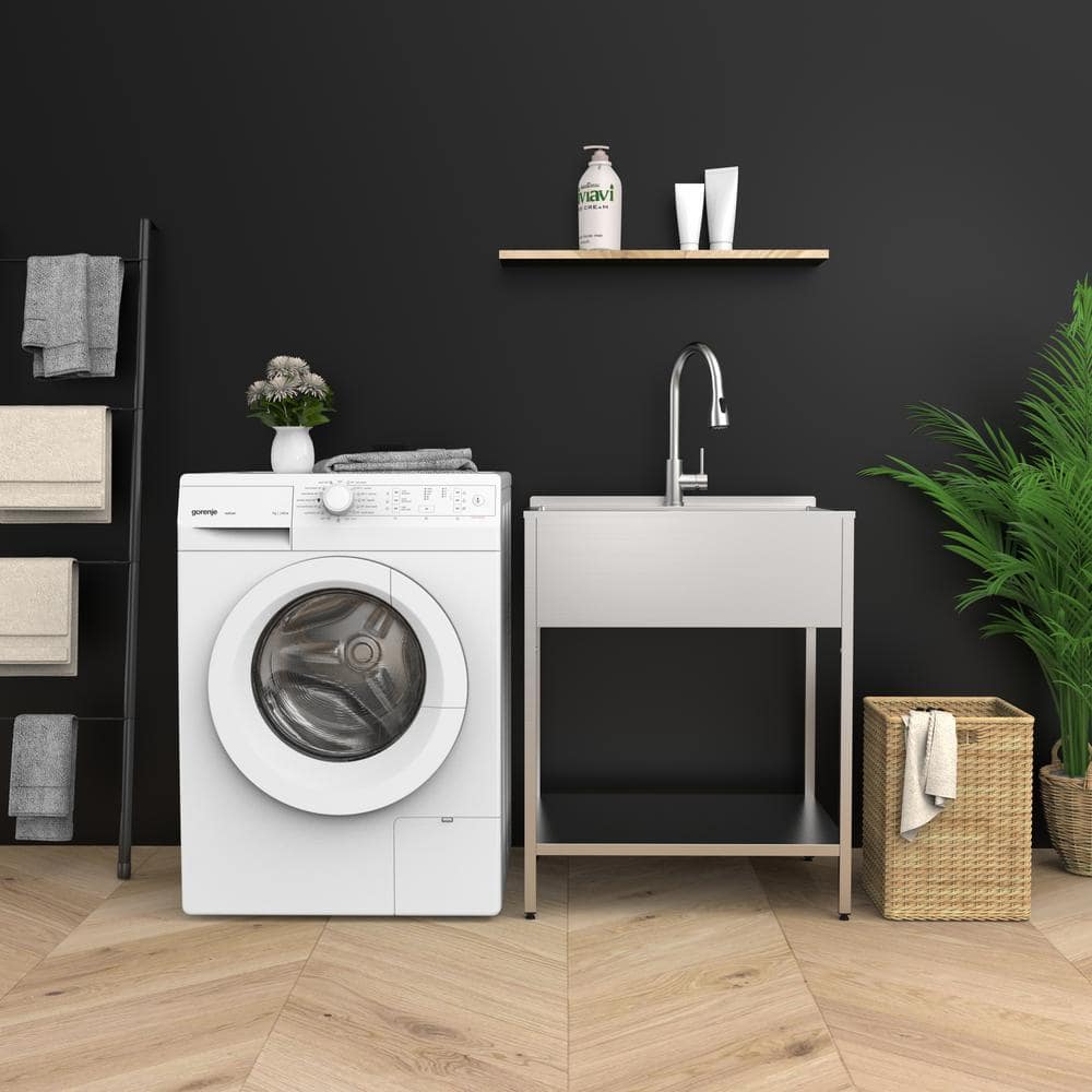 28'' Brushed Stainless Steel Freestanding Laundry Sink with Faucet