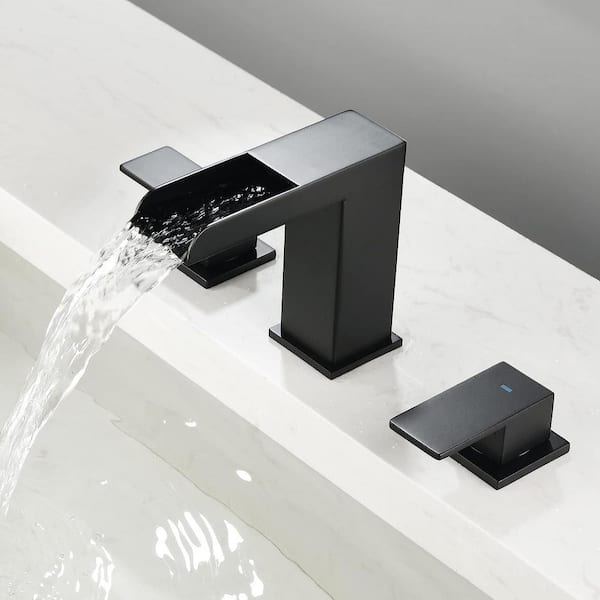 Viki 8 in. Widespread Double Handle Bathroom Faucet with Drain Kit Included and Supply Lines and Spot Resistant in Black