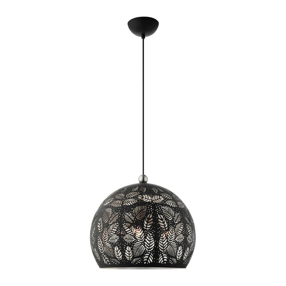 Black and Nickel 3-Light Globe Pendant with Crystal Accents