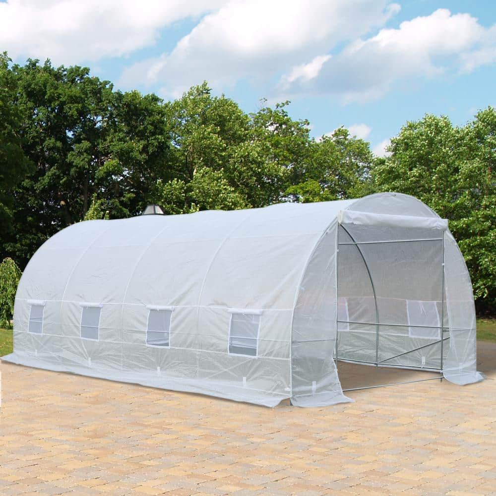 Outsunny Large White Steel Frame Walk-In Tunnel Greenhouse