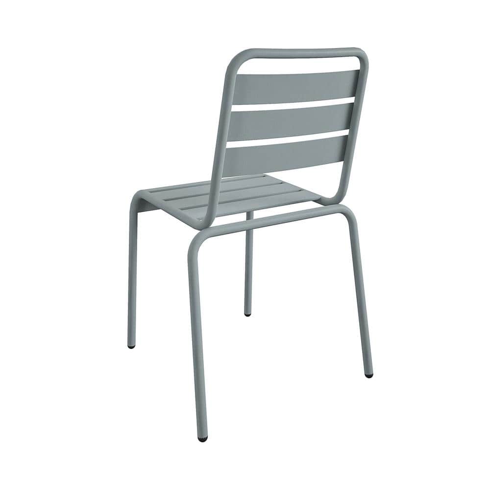 Light Gray Steel Armless Stacking Patio Dining Chairs, Pair