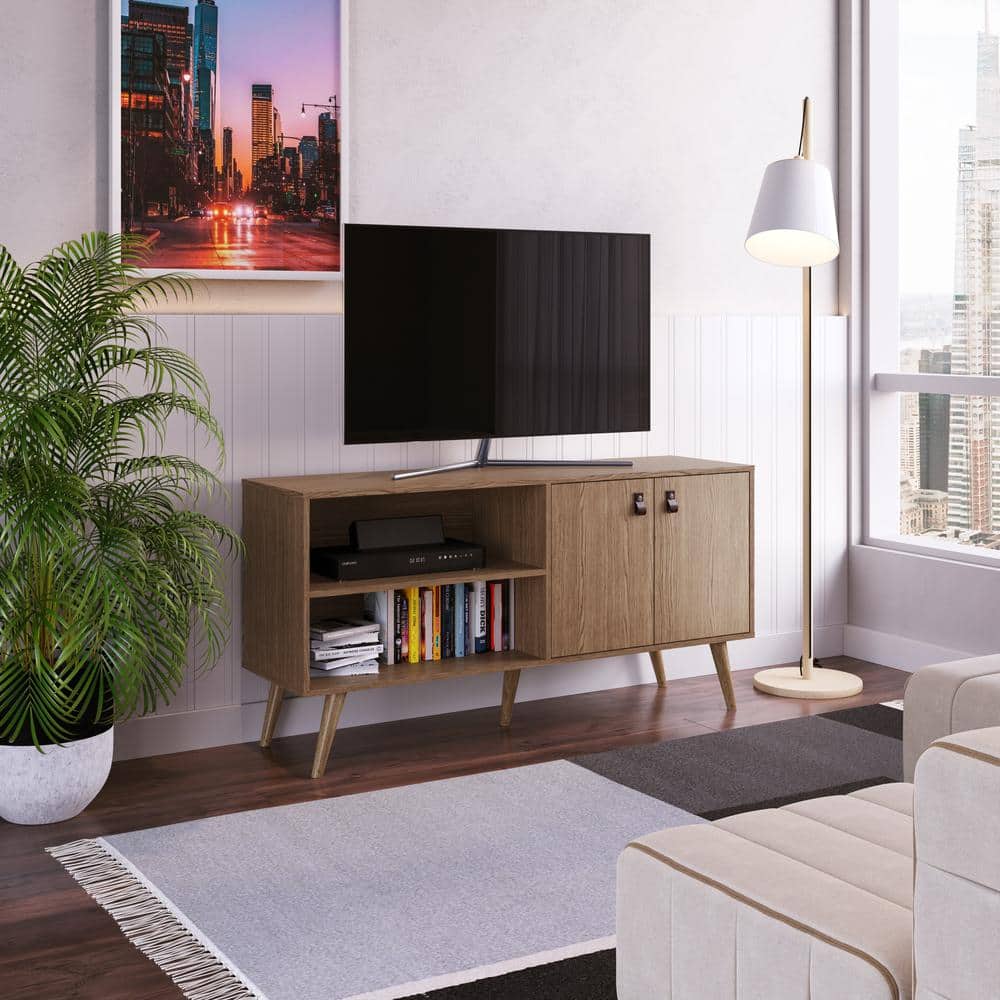 Amber 53.7 in. Nature tv Stand with Faux Leather Handles Fits tvs up to 50 in.