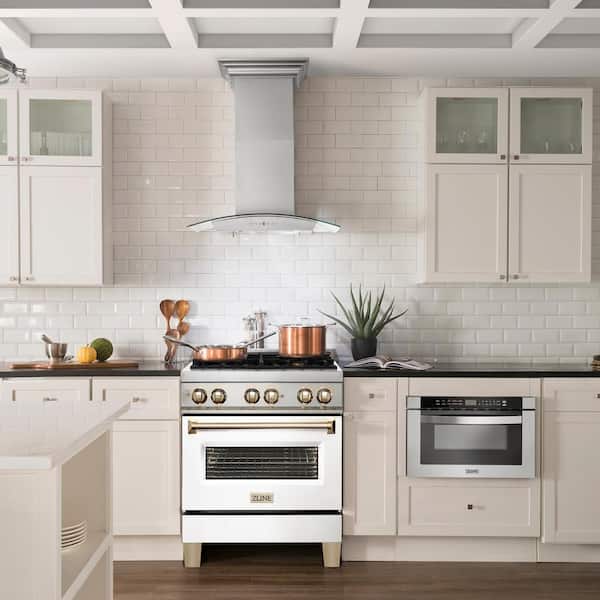 Autograph Edition 30 in. 4 Burner Dual Fuel Range in Stainless Steel, White Matte and Polished Gold