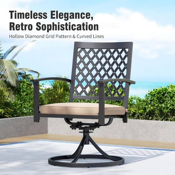 9-Piece Metal Patio Outdoor Dining Sets with Beige Cushions and Swivel Chairs