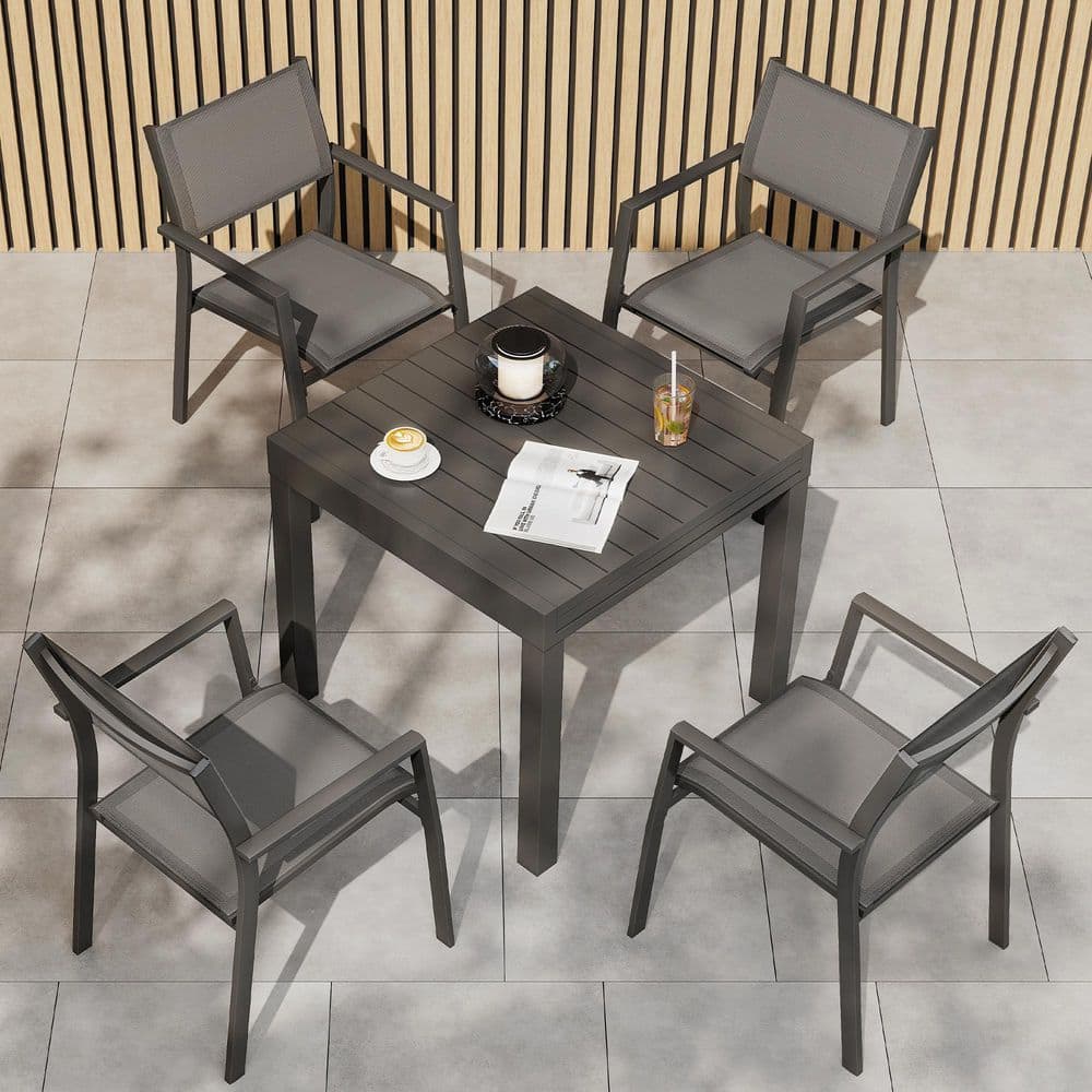 CikaCika 5-Piece Black Aluminum Extendable Table Outdoor Dining