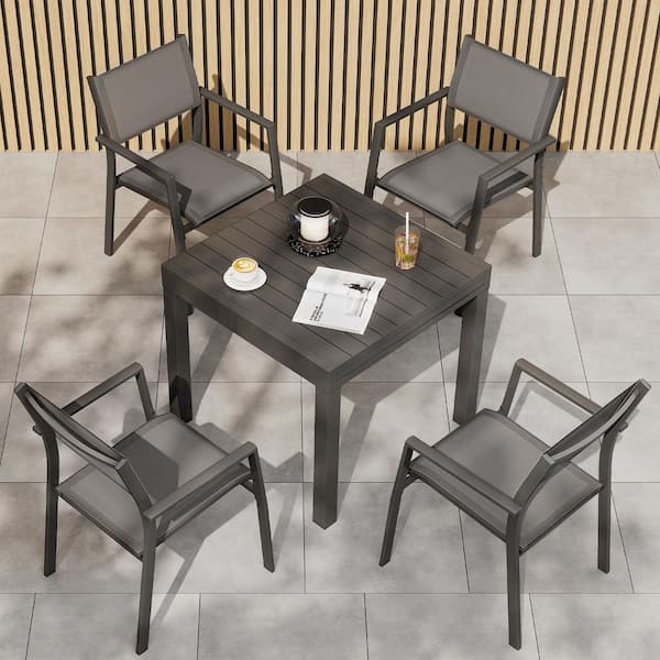 CikaCika 5-Piece Black Aluminum Extendable Table Outdoor Dining