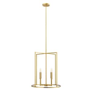 Meridian 19 in. W x 21 in. H 4-Light Natural Brass Modern Pendant Light, No Bulbs Included