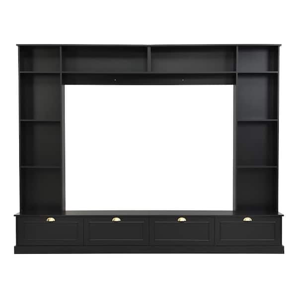 Unbranded 104.2 in. W x 15 in. D x 81.2 in. H Black Linen Cabinet with TV Stand, Bridge and Open Shelves for TV up to 78 in.