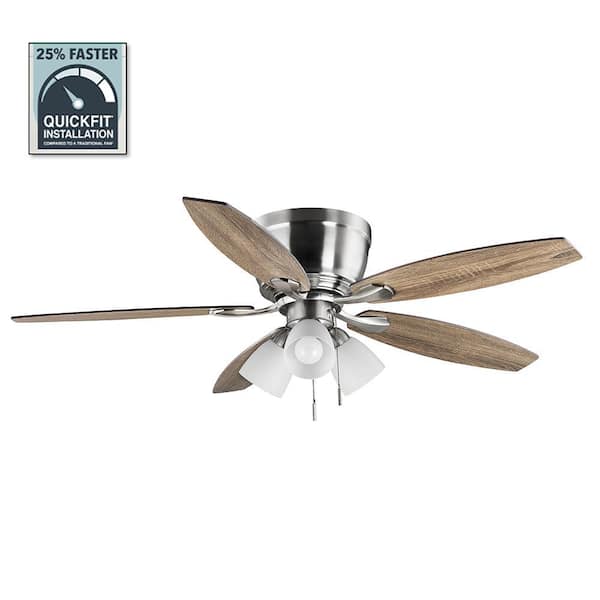 Hampton Bay Sidlow 52 in. Indoor LED Brushed Nickel Hugger Dry Rated Ceiling Fan with 5 QuickInstall Reversible Blades and Light Kit