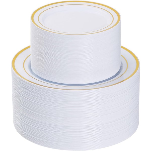 200-Pack Heavy Duty Disposable Gold Plastic Plates with 10.25 Inch Dinner and 7.5 Inch Dessert Plates