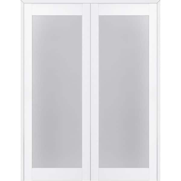 Belldinni Paola 48 in. x 80 in. Both Active Full Lite Frosted Glass Bianco Noble Wood Composite Double Prehung French Door