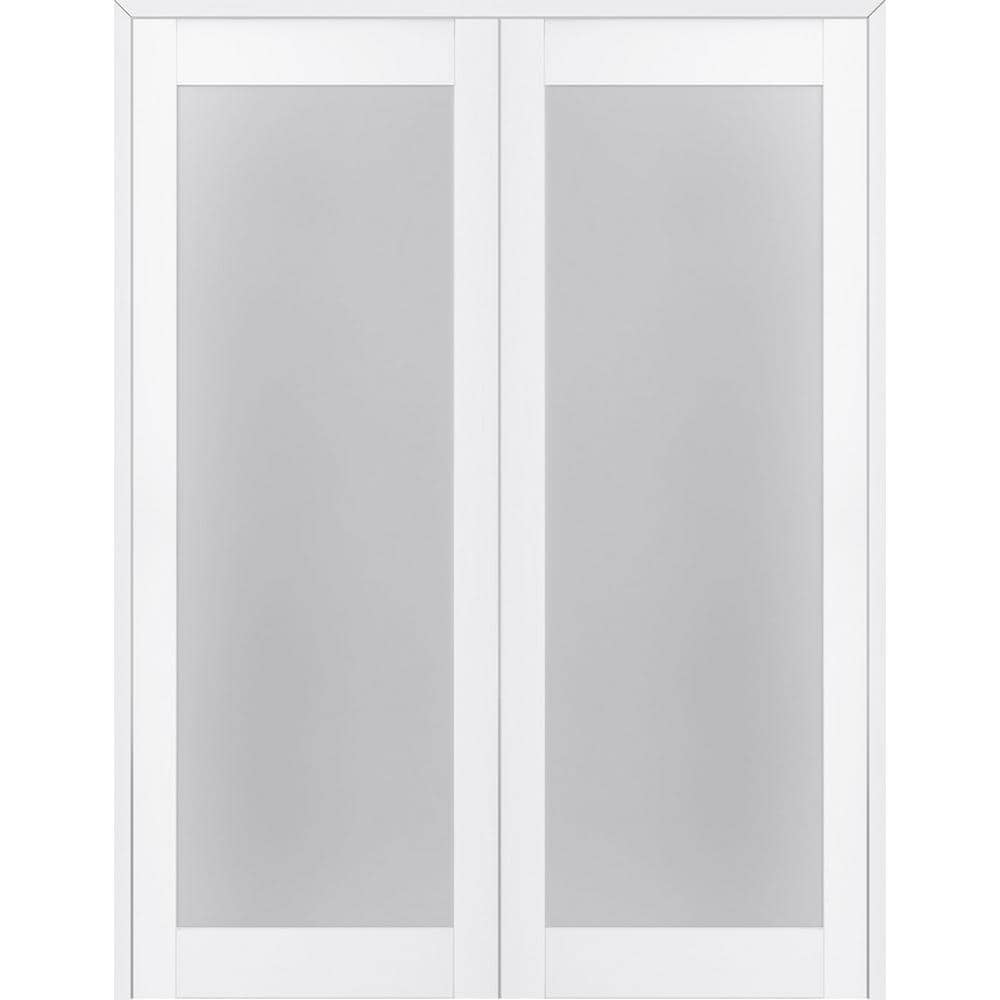 Bianco Noble Frosted Glass Pine Wood Double Prehung French Door