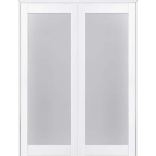 Belldinni Paola 64 in. x 80 in. Both Active Full Lite Frosted Glass Bianco Noble Wood Composite Double Prehung French Door
