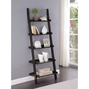 72 in. Cappuccino Wood 5-shelf Ladder Bookcase with Open Back