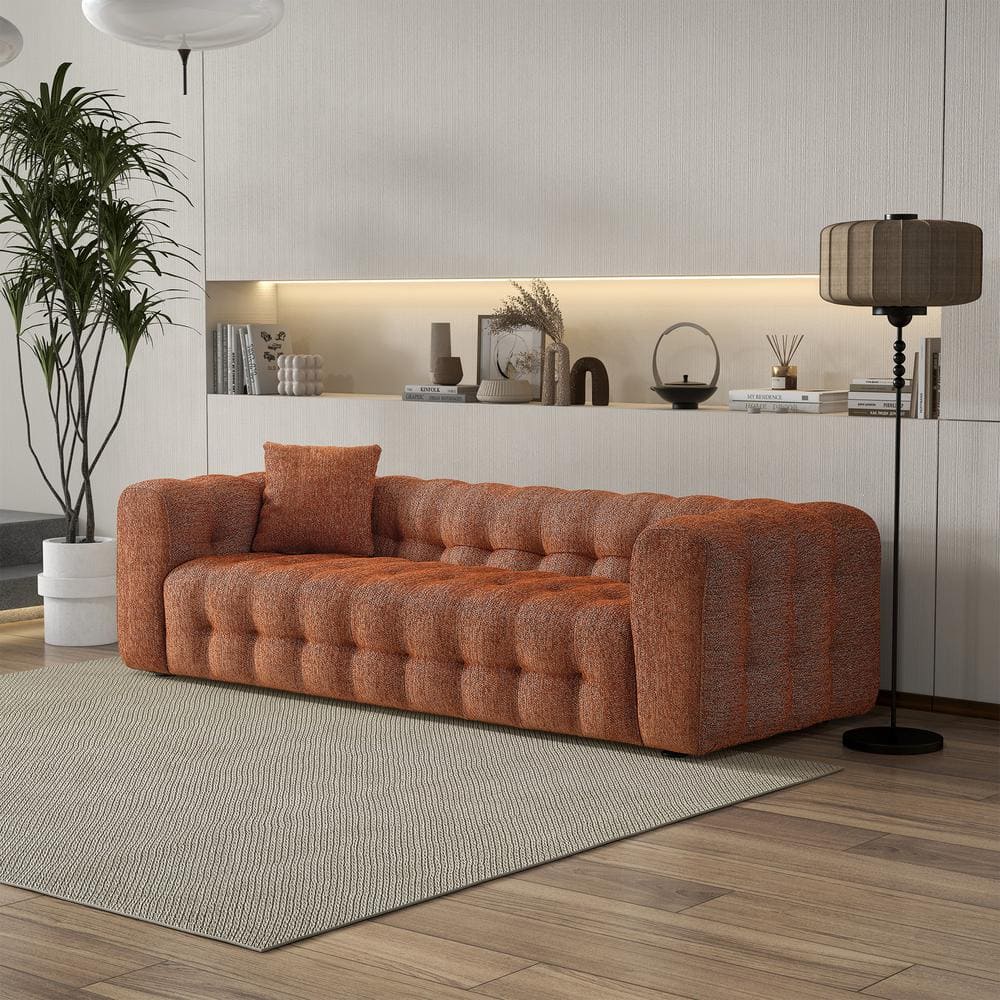 Burnt Orange Tufted Microfiber Chesterfield Sofa with Rolled Arms