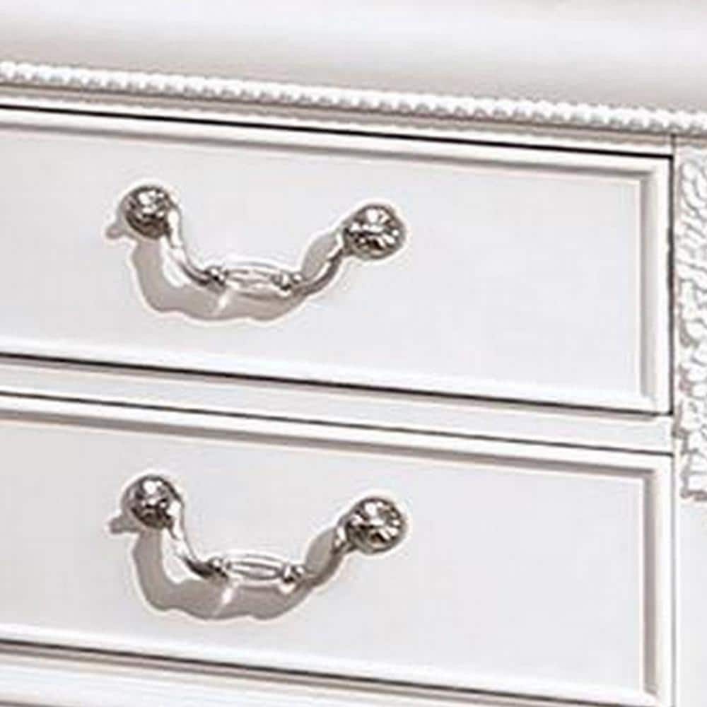 Aleci White and Nickel Solid Wood 2-Drawer Nightstand