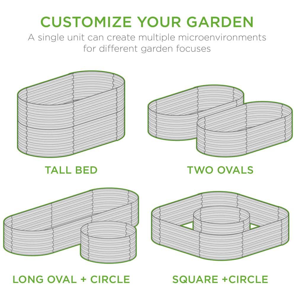 63-Inch Dark Gray Powder-Coated Steel Oval Raised Garden Bed