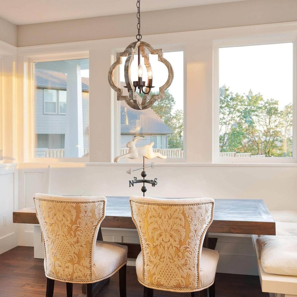 Distressed Bronze & Wood 16" Geometric Cage Chandelier with Chain