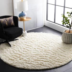 Flokati Ivory 4 ft. x 4 ft. Round Solid Area Rug