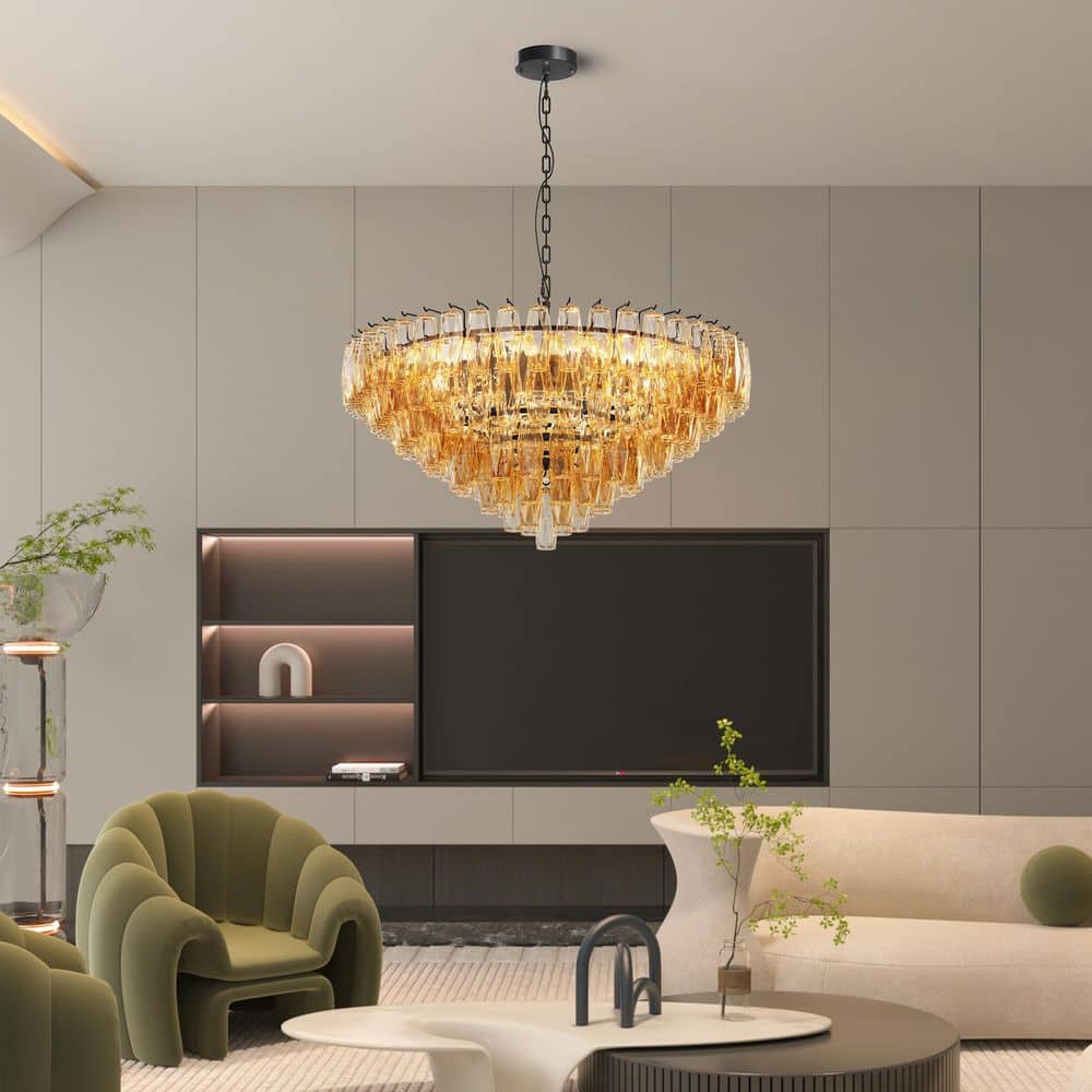 Home Lighting 37 in. 14-Light Black Round Extra Large Modern Chandelier with Tiered Smoke Glass Tubes for Dining/Room price history on PriceWatchPro