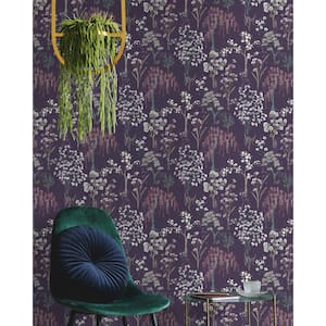 Whimsical BoTanicals Wallpaper Purple Paper Strippable Roll (Covers 57 sq. ft.)