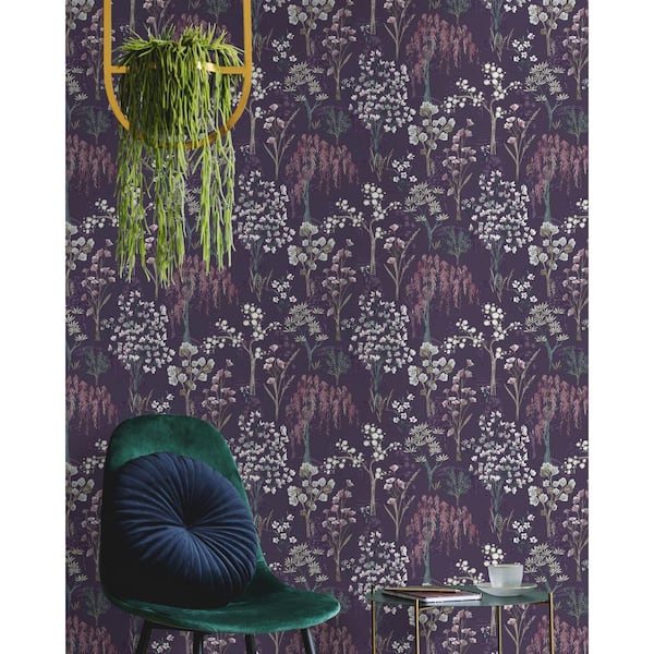 Walls Republic Whimsical BoTanicals Wallpaper Purple Paper Strippable Roll (Covers 57 sq. ft.)