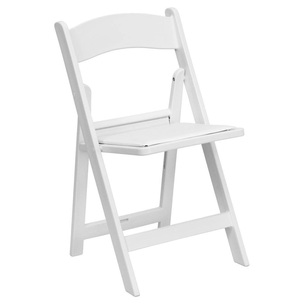 white resin chair with padded seat