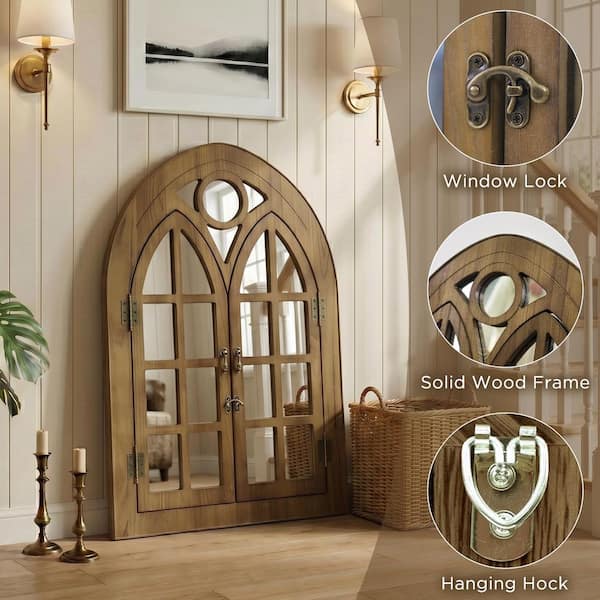 Hochwertiges 24 in. W x 36 in. H Brown Classic Arched Wood Framed