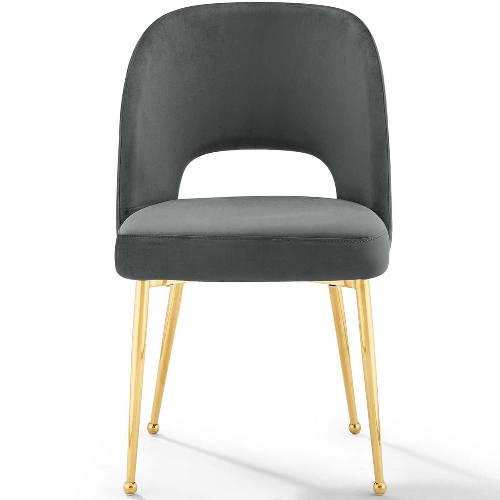 Charcoal Velvet Upholstered Dining Side Chair with Gold Legs