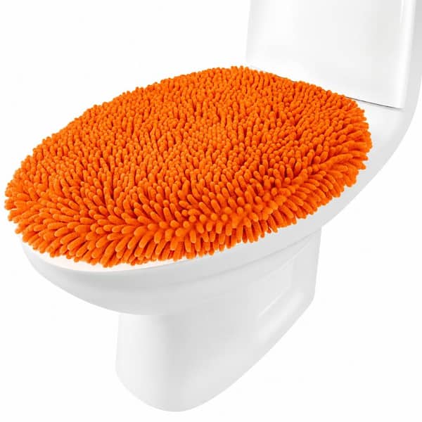 Chenille Elongated Toilet Lid Cover 19.5 x 15 in. Solid Soft Latex Backing Multi-Color Machine Wash Seat