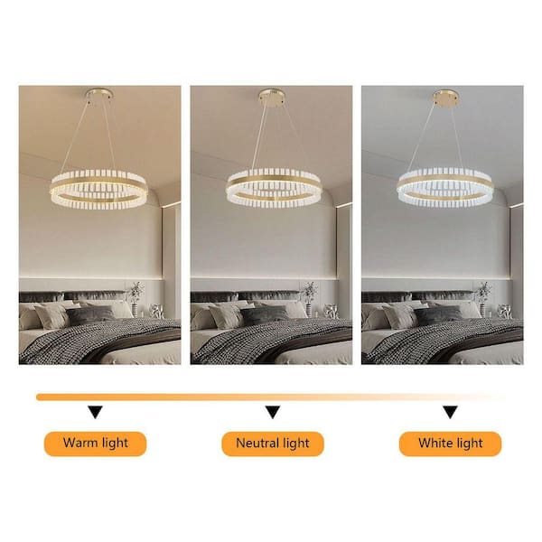 OUKANING 31.5 in. 1 Light 3-Color Integrated LED Gold Modern