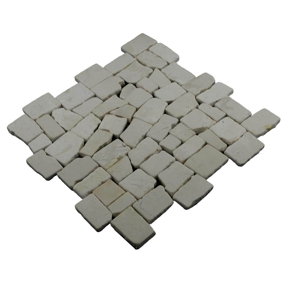 11" x 11" White Marble Pebble Mosaic Tile